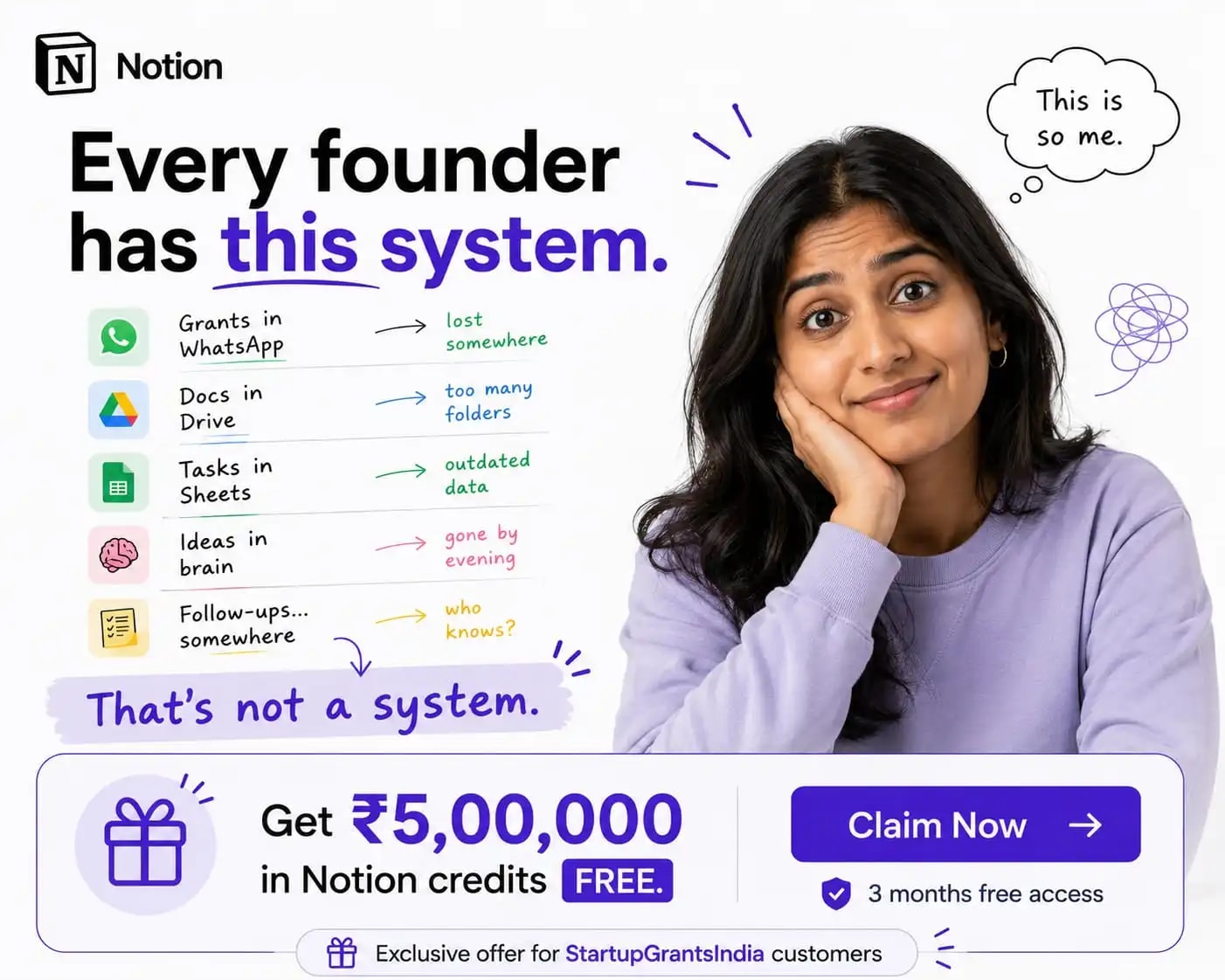 Rs 5,00,000 worth of Notion credits, free. AI access, agents, meeting notes, Notion Calendar.