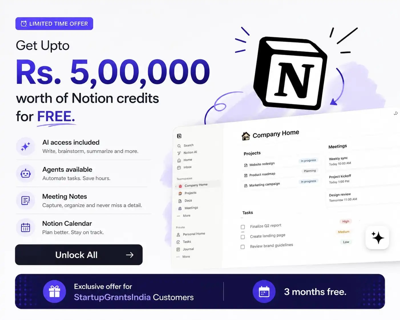 Notion — workspace, docs and AI for startups.