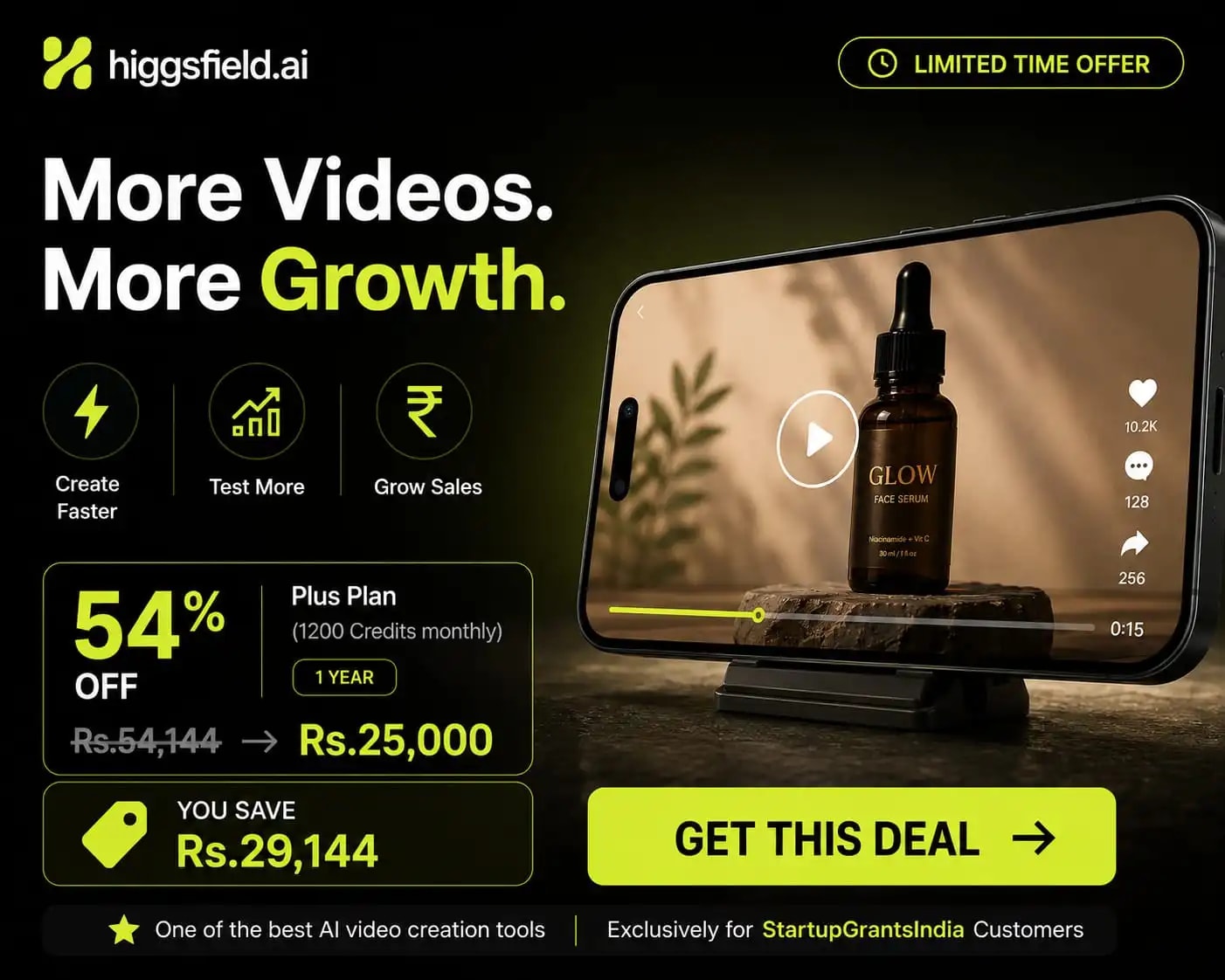 Higgsfield Plus — 54% off (₹54,144 → ₹25,000). Exclusive founder deal.